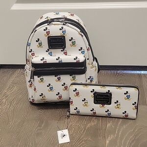 Loungefly Disney Parks Mickey Mouse White Backpack and Wallet New NWT